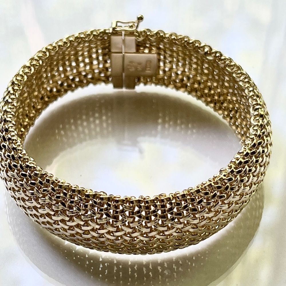 14K Yellow Gold Polished Mesh Bracelet – 7.25", 18.75mm, Solid, 29.5g
